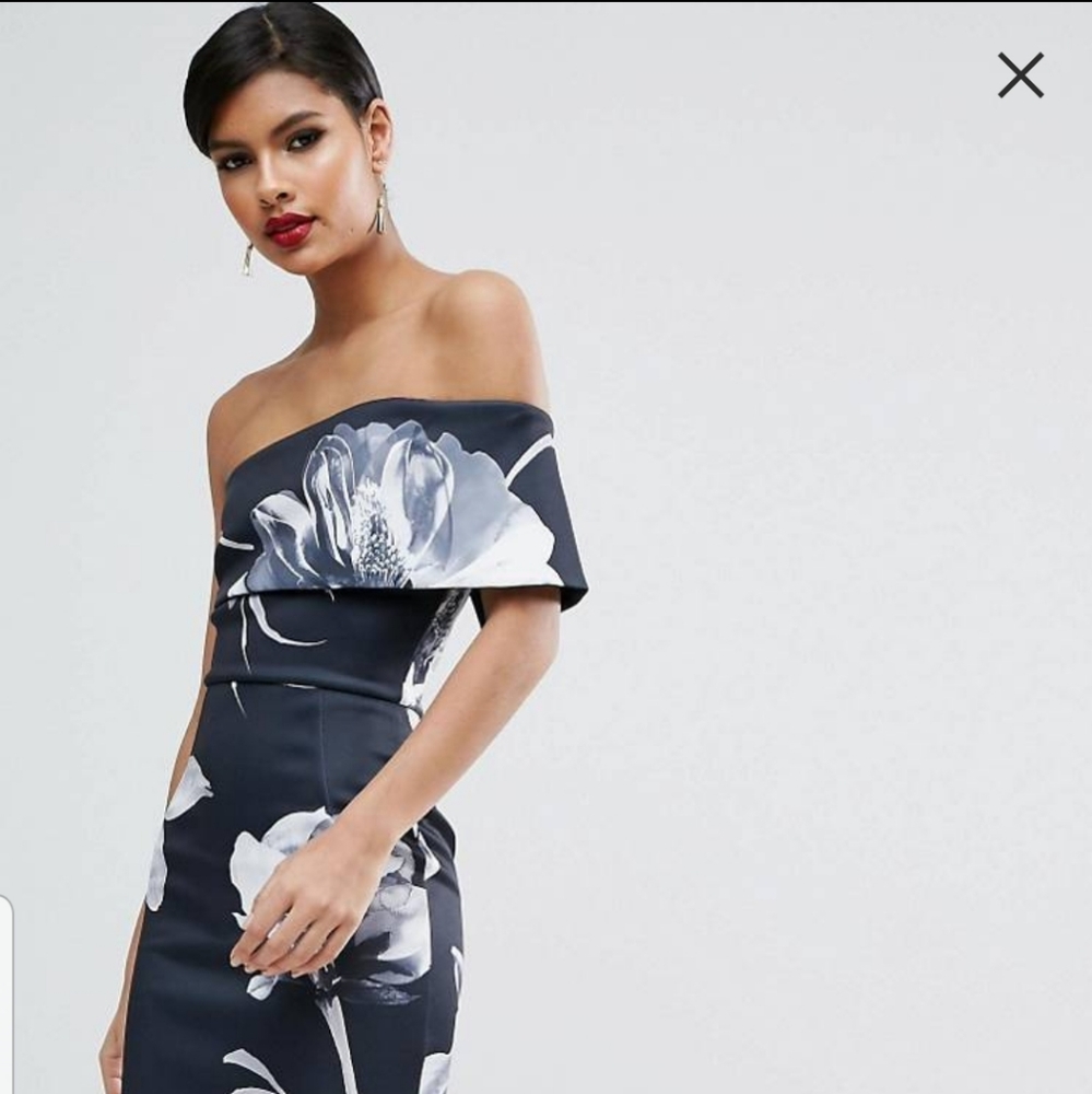 Dark Floral One Shoulder Dress